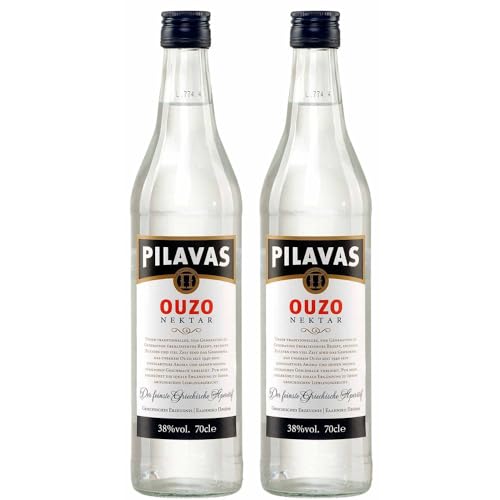 Ouzo Pilavas Nektar 2x 0,7l 38% Vol. | Milder Ouzo aus Patras | + 20ml Jassas Olivenöl von Pilavas