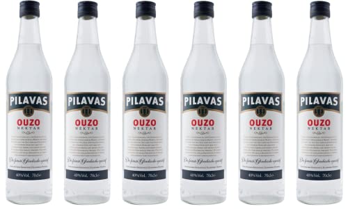 Ouzo Pilavas Nektar 6x 0,7l 40% Vol. | Milder Ouzo aus Patras | + 20ml Jassas Olivenöl von ebaney