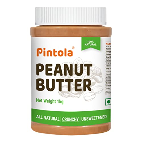 Pintola All Natural Erdnussbutter (Knusprig) (1kg) | Ungesüßt | 30g Protein | Nicht GVO | Glutenfrei | Vegan | Cholesterin frei von Pintola