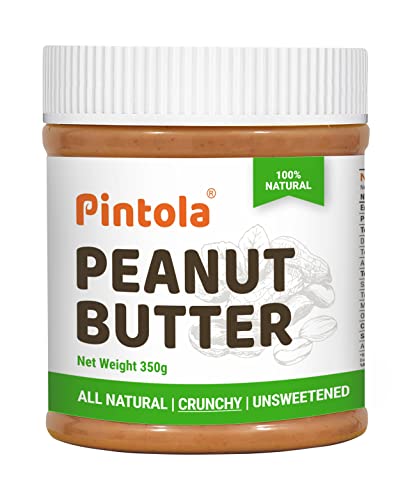 Pintola All Natural Erdnussbutter (Knusprig) (350g) | Ungesüßt | 30g Protein | Nicht GVO | Glutenfrei | Vegan | Cholesterin frei von Pintola