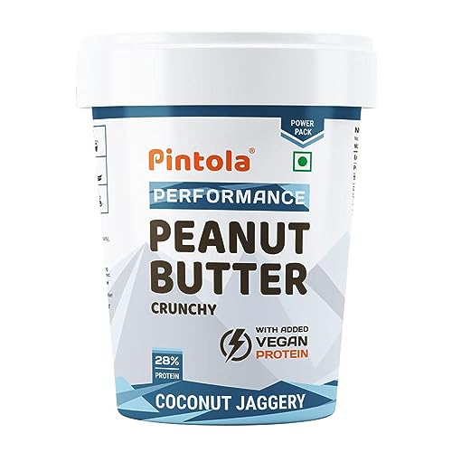 Pintola Coconut Jaggery Performance Series Peanut Butter, Crunchy, 1kg, Vegan Protein 28% Protein High Protein & Fiber von Pintola