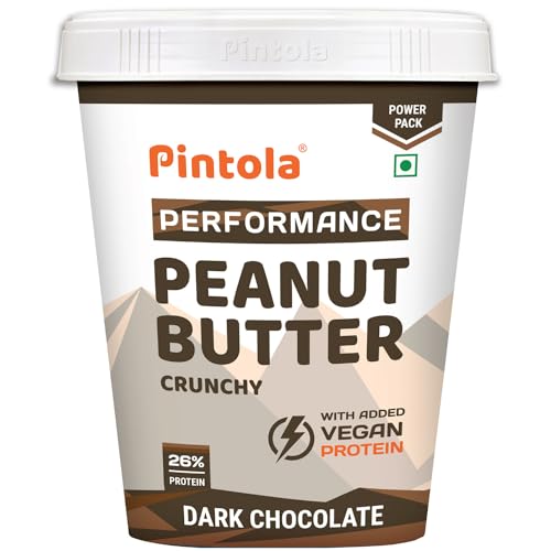 Pintola Dark Chocolate Performance Series Peanut Butter, Crunchy, 1kg, Vegan Protein 26% Protein High Protein & Source of Fiber von Pintola
