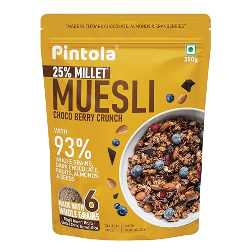 Pintola Dark Chocolate & Cranberry Muesli with 25% Millet & 60% Wholegrains, 400gm, Healthy Breakfast Cereal with 6 Varied Nuts & Seeds, No Preservatives von Pintola