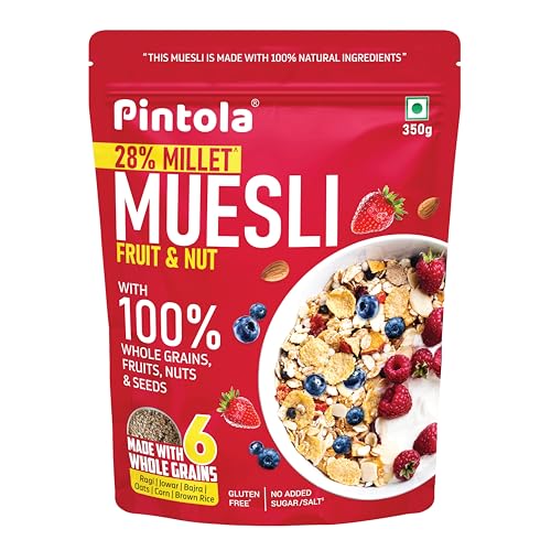 Pintola Fruit & Nut Muesli with 28% Millet & 68% Wholegrains, 400gm, Healthy-Fruity Breakfast cereal with 6 nuts, dried fruits & Dates, No Preservatives Rich in Dietary Fibre & Protein von Pintola
