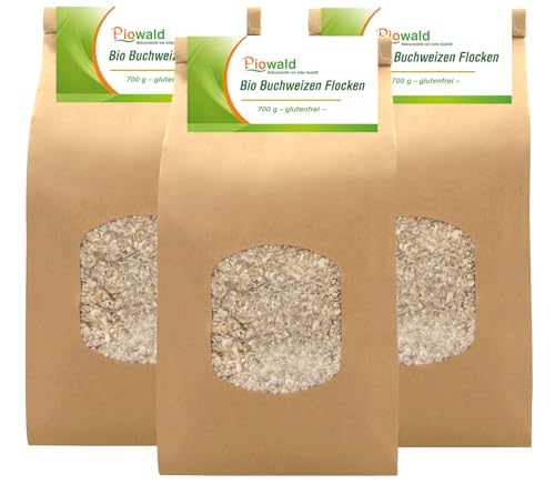 BIO Buchweizen Flocken, glutenfrei - 3er Pack (3 x 700g Tüte) von Piowald