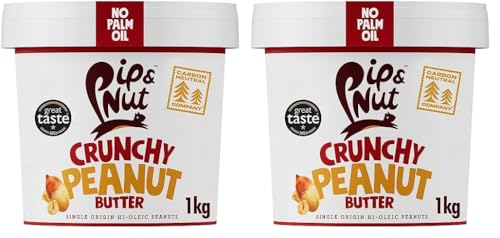 Pip & Nut - Knusprige Erdnussbutter (1kg) | Kein Palmöl, ohne Zuckerzusatz, ein natürliches Produkt, vegan und Einzelner Ursprung Hi-Oleic Erdnüsse (Packung mit 2) von Pip & Nut