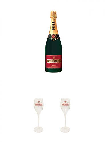 Piper-Heidsieck Brut Champagner 0,75 Liter + 2 Stück Piper-Heidsieck Glas mit Schriftzug und Eichstrich von Piper Heidsieck