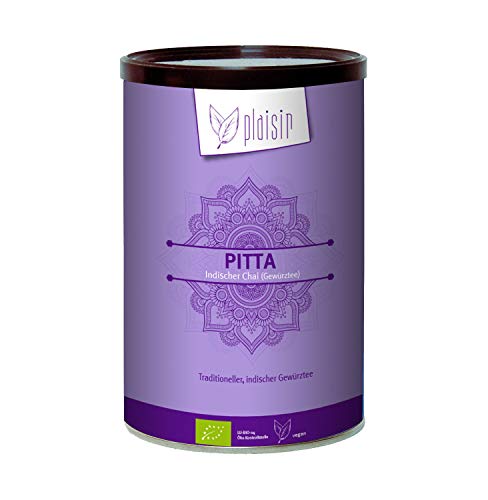 Chai Latte Plaisir Pitta 350 gr. Dose (reicht für etwa 20 - 25 Tassen) | Indischer Gewürztee | Bio zertifiziertes Getränkepulver | Schwarztee, Zimt, Anis, Ingwer, Kardamom und Agavendicksaft von Plaisir