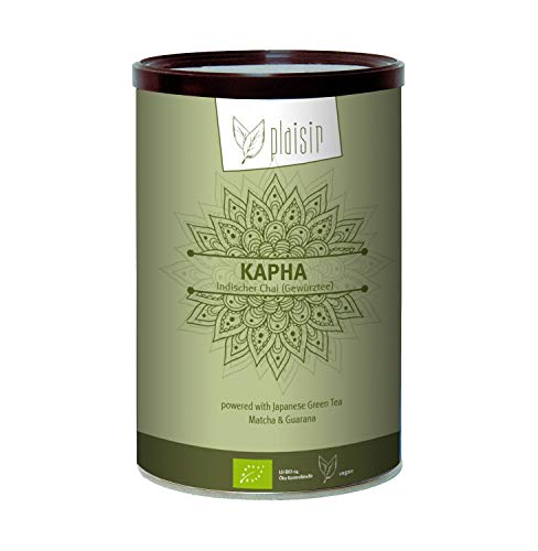Plaisir Chai Latte Kapha (vegan) 350 gr. Dose (indischer Gewürztee ) mit grünem Tee, Matcha & Guarana, bio zertifiziertes, veganes Getränkepulver (Chai Tee) von ebaney
