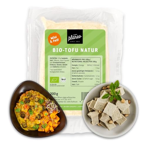 Planeo BIO Tofu Natur 200g - produziert in Deutschland - Beste Qualität - Gentechnikfrei, vegan, günstig von Planeo