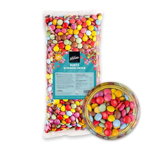 Planeo Vegane Bunte Schoko Linsen 1kg - Großpack - produziert in Deutschland - Beste Qualität - Gentechnikfrei, vegan, günstig von Planeo