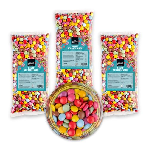 Planeo Vegane Bunte Schoko Linsen 3x1kg - produziert in Deutschland - Beste Qualität - Gentechnikfrei, vegan, günstig von Planeo