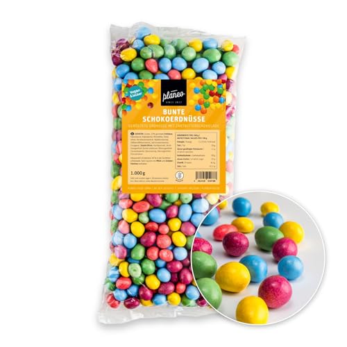 Planeo Vegane Bunte Schokoerdnüsse Großpack 1kg - produziert in Deutschland - Beste Qualität - Gentechnikfrei, vegan, günstig von Planeo