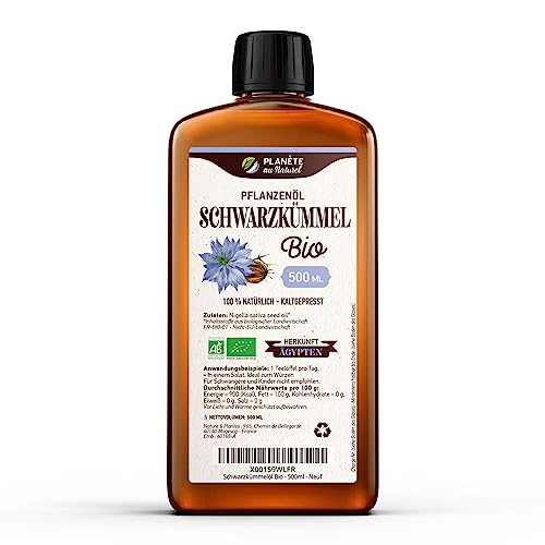 Bio Schwarzkümmelöl - 500 ml - 100% Bio, Rein, Natürlich & Kaltgepresst, ungefiltert, hoher Thymochinon, Omega Fettsäuren, vegan, ohne Zusatzstoffe Bio Schwarzkümmelöl - 500 ml - 100% Bio, Rein, Natürlich & Kaltgepresst, ungefiltert, hoher Thymochinon, Omega Fettsäuren, vegan, ohne Zusatzstoffe von Planète au Naturel