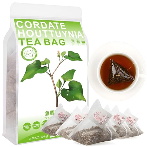 Plant Gift Houttuynia Tee, 200g/7.05oz (4g*50 Beutel), Fischig, Koffeinfrei, Ohne Gentechnik, Vegan, Vegetarisch, Glutenfrei, Herbaltee, Teebeutel, 50 Stück, 18 Monate Haltbarkeit von Plant Gift