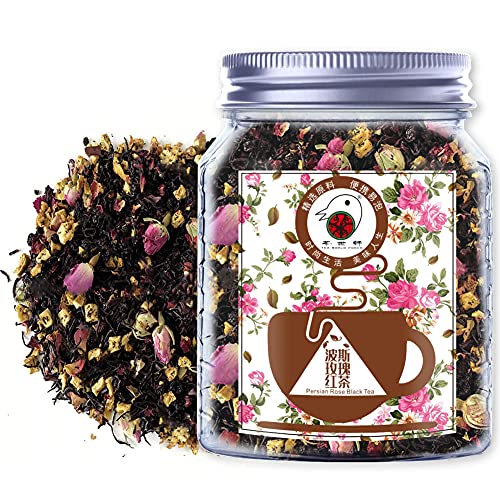 Plant Gift Persian Rose Black Tea, Lose Blatt Ceylon Schwarzer Tee, Apfel, Traube, Orangenschale, Roselle, doppelte rote Rosefrüchte schwarzer Tee, heißer und verarbeitlicher Tee, 70G/2.5oz von Plant Gift