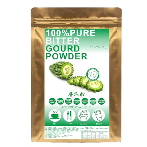 Plant Gift 100% Pure Balsam Pear Powder 苦瓜粉 Natürliches Bittermelonenmehl, Großes Aroma für Getränke, Smoothie, Kuchen und Getränke, Nicht-GVO Pulver, Kein Füllstoff, Keine Zusätze 100G/3.25oz von Plant Gift