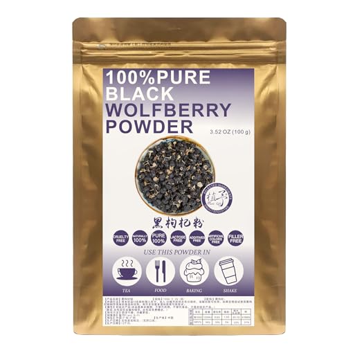 Plant Gift 100% Pure Black Wolfberry Powder 黑枸杞粉 Natürliches Mehlpulver, Großes Aroma für Getränke, Smoothie und Getränke, Nicht-GMO Fruchtpulver Goji Beere Pulver 100G/3.25oz von Plant Gift