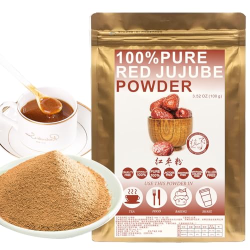 Plant Gift 100% Pure Jujube Powder 红枣粉 Natürliches Pulver, Großes Aroma für Getränke, Smoothie, Joghurt, Backen, Kekse, Kuchen und Getränke, Nicht-GVO Pulver, Kein Füllstoff 100G/3.25oz von Plant Gift