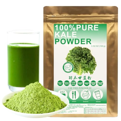 Plant Gift 100% Pure Kale Powder 羽衣甘蓝粉 Natürliches Kragen-Grünpulver, Großes Aroma für Getränke, Smoothie, Joghurt, Backen, Kekse und Getränke, Nicht-GVO-Pulver 100G/3.25oz von Plant Gift