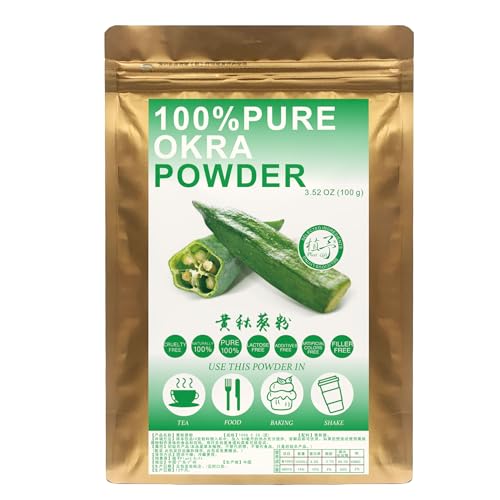 Plant Gift 100% Pure Okra Powder 黄秋葵粉 Natürliches Okra Mehl, Großes Aroma für Getränke, fügt Geschmack und Geschmack nicht-GVO Pulver hinzu, kein Füllstoff, keine Zusätze 100G/3.25oz von Plant Gift