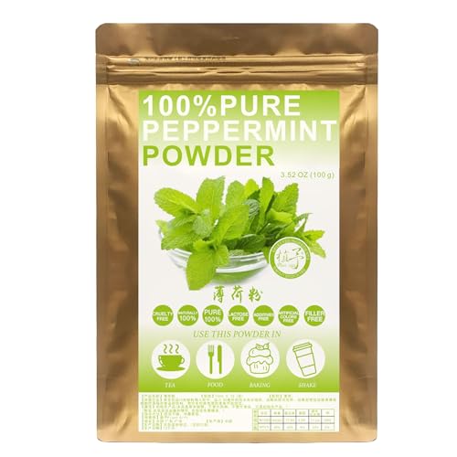 Plant Gift 100% Pure Peppermint Powder 薄荷粉 Natürliches Pfefferminzmehl, Großes Aroma für Getränke, Smoothie, Joghurt, Backen, Kekse, Kuchen, Nicht-GVO Pulver, 100G/3.25oz von Plant Gift