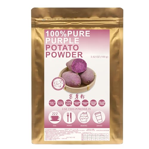 Plant Gift 100% Pure Purple Potato Powder 紫薯粉 Natürliches Mehlpulver, Großes Aroma für Getränke, Smoothie, Joghurt, Kekse, Kuchen und Getränke, Nicht-GVO-Pulver ohne Füllstoff 100G/3.25oz von Plant Gift
