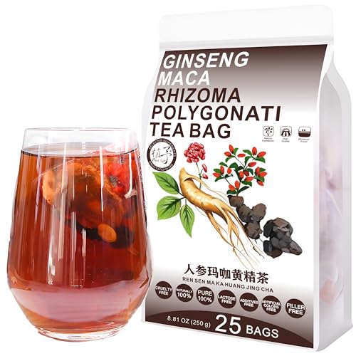 Plant Gift 25 Cups Rhizoma Polygonati Tea Bag (人参玛咖黄精茶 REN SHEN MA KA HUANG JING CHA) 8.81oz Chinesische Wolfsbeere, Maulbeeren, Maca, Ginseng Natürliche gemischte Kräuterkombination von Blumentee von Plant Gift