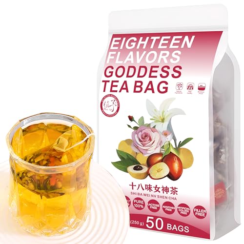 Plant Gift 50 Cups Eighteen Flavors Goddess Tea Bag (十八味女神茶 SHI BA WEI NV SHEN CHA) 8.81oz (10g*25bags/250G) Gerste, rote Bohne, Coix Samen, Natürliche gemischte Kräuterkombination von Blumentee von Plant Gift