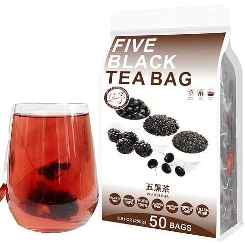 Plant Gift 50 Cups Five Black Tea Bag (五黑茶 WU HEI CHA) 8.81oz (5g*50bags/250g) schwarze Wolfberry, Maulbeere, schwarzer Reis Natürliche gemischte Kräuterkombination von Blumentee von Plant Gift