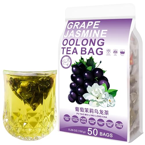 Plant Gift 50 Cups Grape Jasmine Oolong Tea Bag (葡萄茉莉乌龙茶 PU TAO MO LI WU LONG CHA) 5.29oz (3g*50bags/150g) Natürliche gemischte Kräuterkombination von Blumentee von Plant Gift