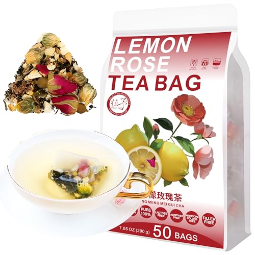 Plant Gift 50 Cups Lemon Rose Tea Bag (柠檬玫瑰茶 NING MENG MEI GUI CHA) 7.05oz (4g*50bags/200G) Löwenzahn, Chrysantheme, Rose Natürliche gemischte Kräuterkombination von Blumen Tee von Plant Gift