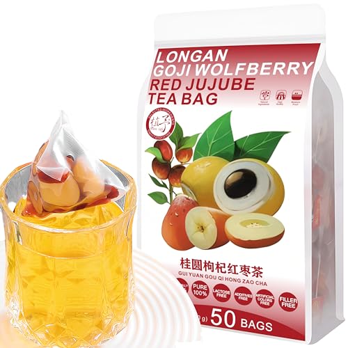 Plant Gift 50 Cups Longan Goji Wolfberry Tea Bag (桂圆枸杞茶 GUI YUAN GOU QI HONG ZAO CHA) 10.58oz (6g*50bags / 300G) Natürliche gemischte Kräuterkombination von Blumentee von Plant Gift