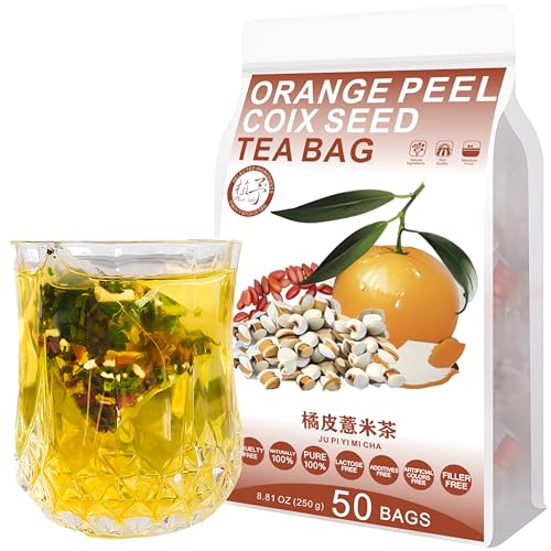 Plant Gift 50 Cups Orange Peel Coix Seed Tea Bag (橘皮薏米茶 JU PI YI MI CHA) 8.81oz (5g*50bags/250G) Poria cocos, Lotusblatt, Cassia Samen Natürliche gemischte Kräuterkombination von Blumentee von Plant Gift