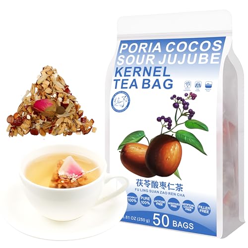 Plant Gift 50 Tassen Poria Cocos Sour Jujube Kernel Tea Bag (茯苓酸枣仁茶 FU LING SUAN ZAO REN CHA) Chinesische Yam, Lilie, Rose, Malz 8.81oz (5g*50bags/250g) Kombination von Blumentee von Plant Gift