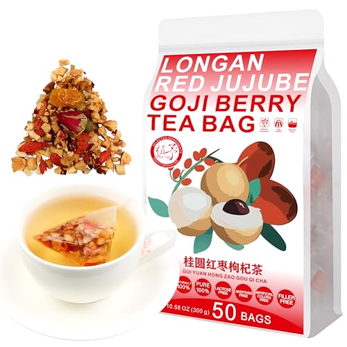 Plant Gift 50 cups Longan Goji Berry Tea Bags (桂圆红枣枸杞茶 GUI YUAN HONG ZAO GOU QI CHA) Getrockneter Longan, Wolfberry, Rose, 10.58oz (6g*50bags/300g) Kombination von Blumentee von Plant Gift