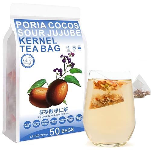 Plant Gift Poria Cocos Sour Jujube Kernel Tea Bags 8.81oz (5g*50bags), Yam, Lilie, Rose, Malz, chinesische reine Natur, Gesundheitswesen Mischtee, Kombination von Blumentee 250g 茯苓酸枣仁茶 von Plant Gift