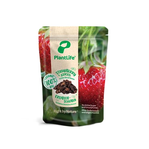 PlantLife BIO Erdbeeren getrocknet 300g - Rohe, Geschnittene und Sonnengetrocknete Beeren von PlantLife