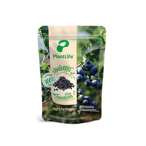 PlantLife BIO Heidelbeeren getrocknet 350g - Rohe, Luftgetrocknete, Ungezuckerte und Ungeschwefelte Blaubeeren von PlantLife