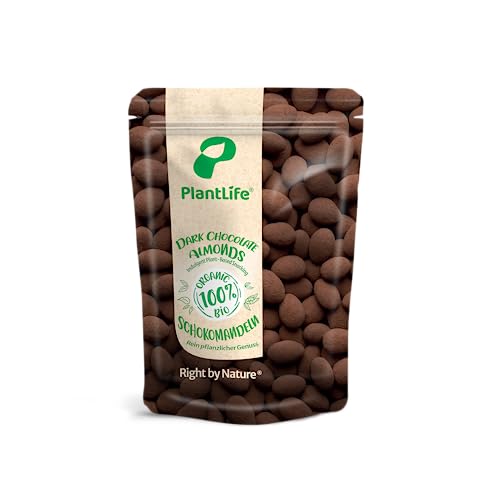 PlantLife Vegane BIO Schokomandeln 500g – Unbehandelte Sizilianische Mandeln, Edle Dunkle Schokolade und Feinster Kakao – 100% Recyclebar von PlantLife