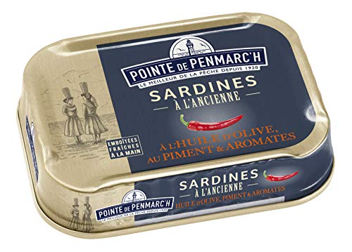 Sardinen in nativem Olivenöl Extra mit Chili und Kräutern 115 g von Pointe de Penmarc'h / Frankreich Sardinen in nativem Olivenöl Extra mit Chili und Kräutern 115 g von Pointe de Penmarc'h / Frankreich von LA POINTE DE PENMARC'H