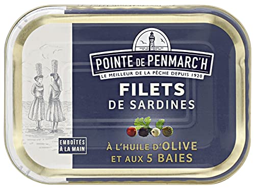 Sardinenfilets mit der Mischung aus fünf Arten der Pfefferbeeren in nativem Olivenöl Extra aus der Bretagne 100 g von Pointe de Penmarc'h / Frankreich Sardinenfilets mit der Mischung aus fünf Arten der Pfefferbeeren in nativem Olivenöl Extra aus der Bretagne 100 g von Pointe de Penmarc'h / Frankreich von Pointe de penmarc'h