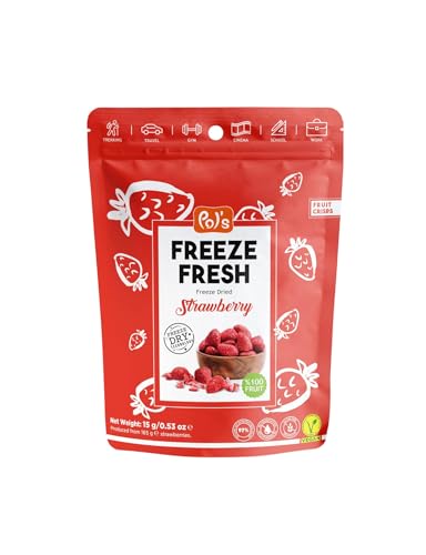 Pol´s POL'S FREEZE FRESH Gefriergetrocknete Erdbeeren 100% ganze Erdbeeren, Obst Chips Erdbeere, ohne Zuckerzusatz, vegan, laktosefrei, glutenfrei, 15er Pack (15 x 15 g) von Pol´s