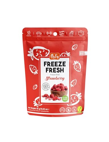 POL'S FREEZE FRESH Gefriergetrocknete Erdbeeren 100% ganze Erdbeeren, Obst Chips Erdbeere, ohne Zuckerzusatz, vegan, laktosefrei, glutenfrei, 15er Pack (15 x 15 g) von Pol´s