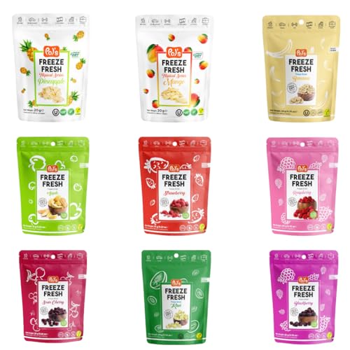 POL`s FREEZE FRESH gefriergetrocknete Früchte Probierset | gesunde & hochwertige Snacks aus Früchten| zuckerfreie Süßigkeiten & Toppings für Porridge & Müsli | Vegan&Glutenfrei | 9er Pack Fruchtchips POL`s FREEZE FRESH gefriergetrocknete Früchte Probierset | gesunde & hochwertige Snacks aus Früchten| zuckerfreie Süßigkeiten & Toppings für Porridge & Müsli | Vegan&Glutenfrei | 9er Pack Fruchtchips von Pol´s