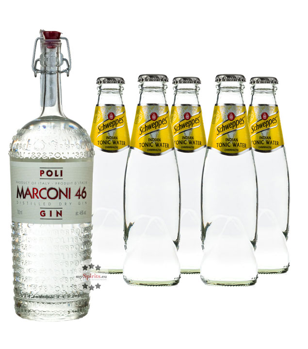 Poli Marconi 46 Gin & Schweppes Indian Tonic Set (46 % vol., 1,7 Liter) von Poli Distillerie