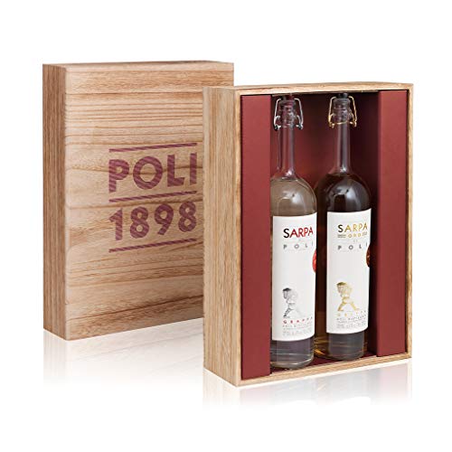 Jacopo Poli Copper Box jew. 1 x 0,7 Liter Sarpa und Sarpa Barrique di Poli Grappa in Grappa Box von Poli