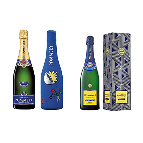 Brut Royal Champagner mit kühlender Neopren Icejacket Matta Mond (1 x 0.75 l) & Champagne Monopole Heidsieck Blue Top Brut mit Geschenkverpackung (1 x 0,75 l) von Pommery