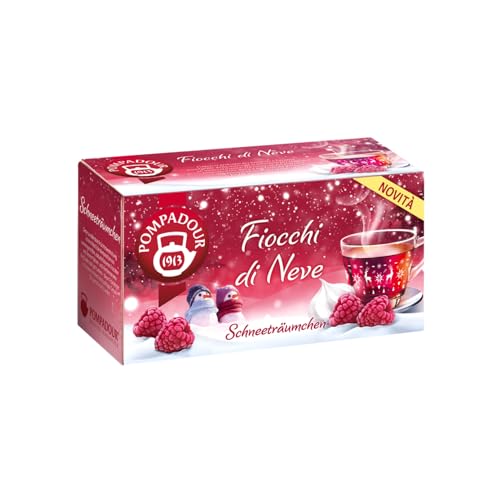 Pompadour® | Fruchtmischung Baiser- und Himbeergeschmack | Apfel-, Hagebutten- und Himbeeraufguss – 20 Filter (45 g) | Schneeflocken-Kräutertee von Pompadour