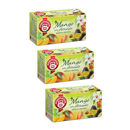 Pompadour® | Fruchtmischung Mango- und Avocadoöl | Aufguss aus Apfel, Mango, Avocadoöl, weißem Hibiskus – 3 x 20 Filter (150 g) | Mango-Avocado-Kräutertee von Pompadour